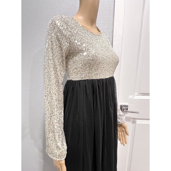 PinkBlush Maternity Dress Gold Sequin Bodice Tulle Long Sleeve Maxi Gown Small - Picture 8 of 13